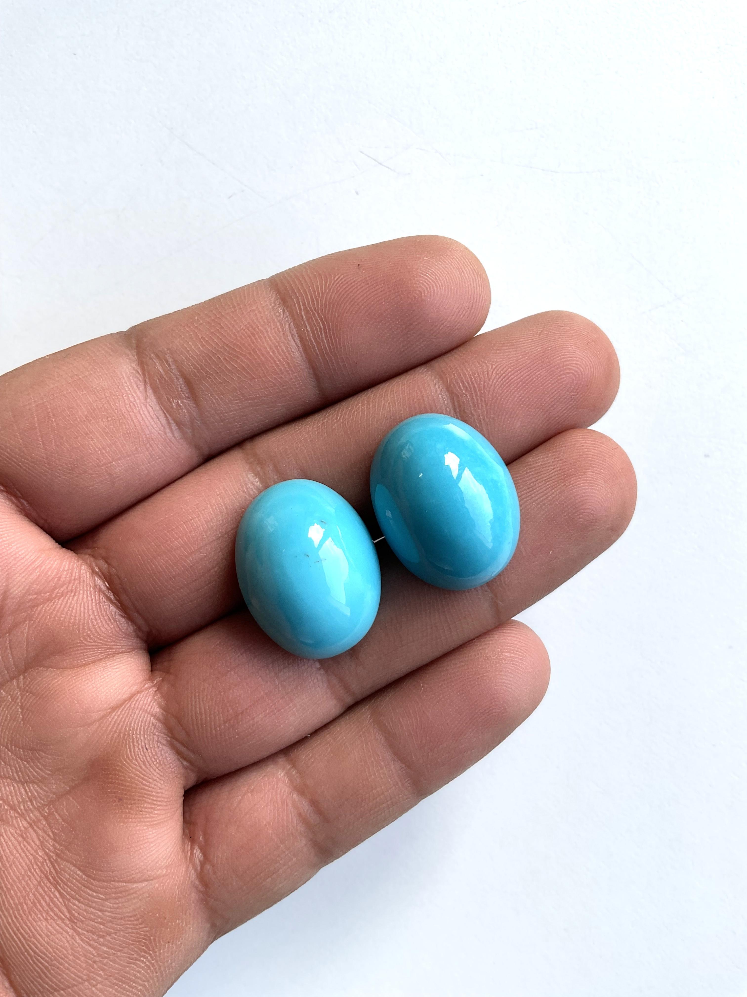 52.40 Carats Turquoise Arizona Cabochons 2 Pieces Pair For Jewelry Natural Gem For Sale 1