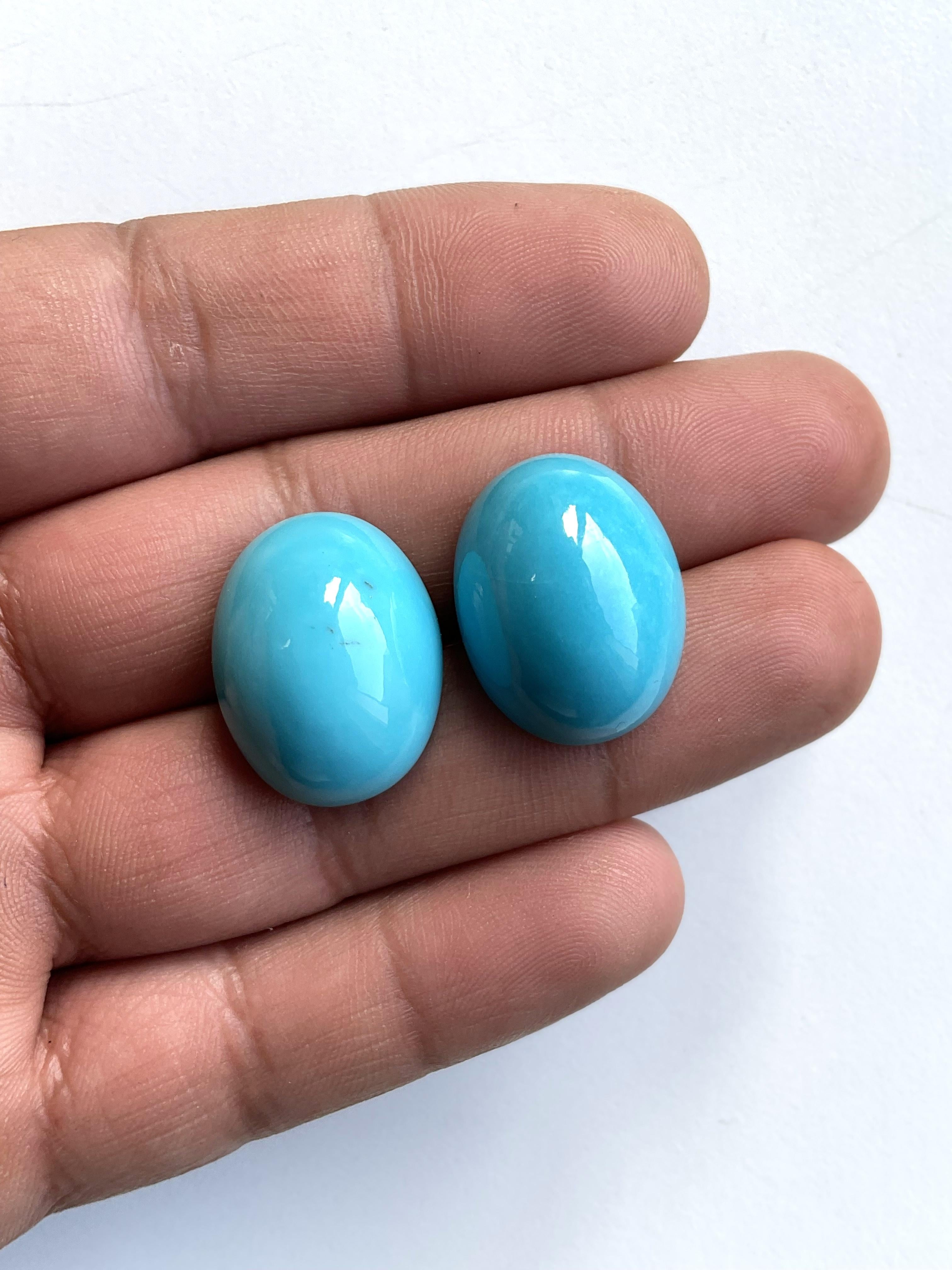 52.40 Carats Turquoise Arizona Cabochons 2 Pieces Pair For Jewelry Natural Gem For Sale 2