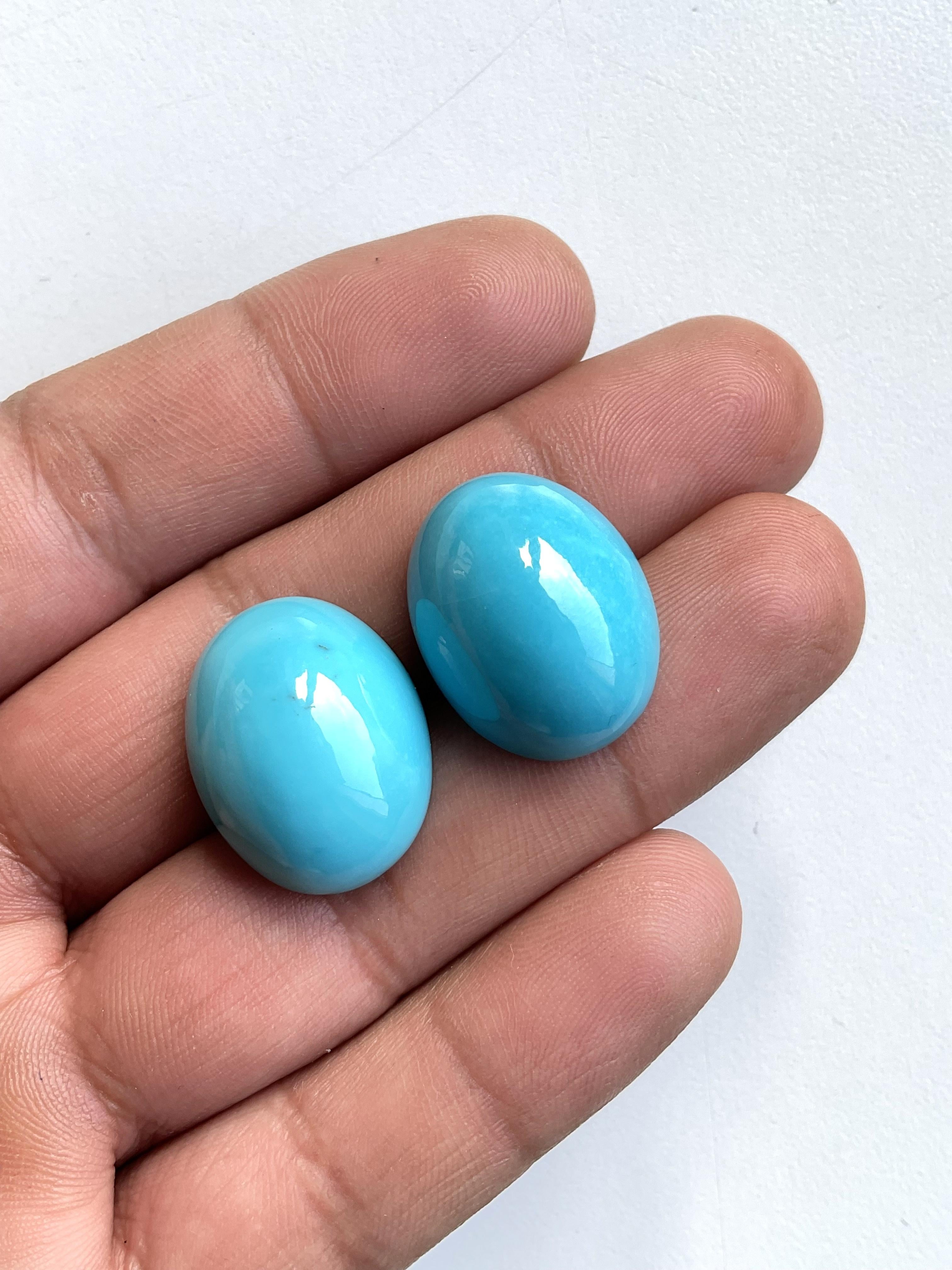 52.40 Carats Turquoise Arizona Cabochons 2 Pieces Pair For Jewelry Natural Gem For Sale 3
