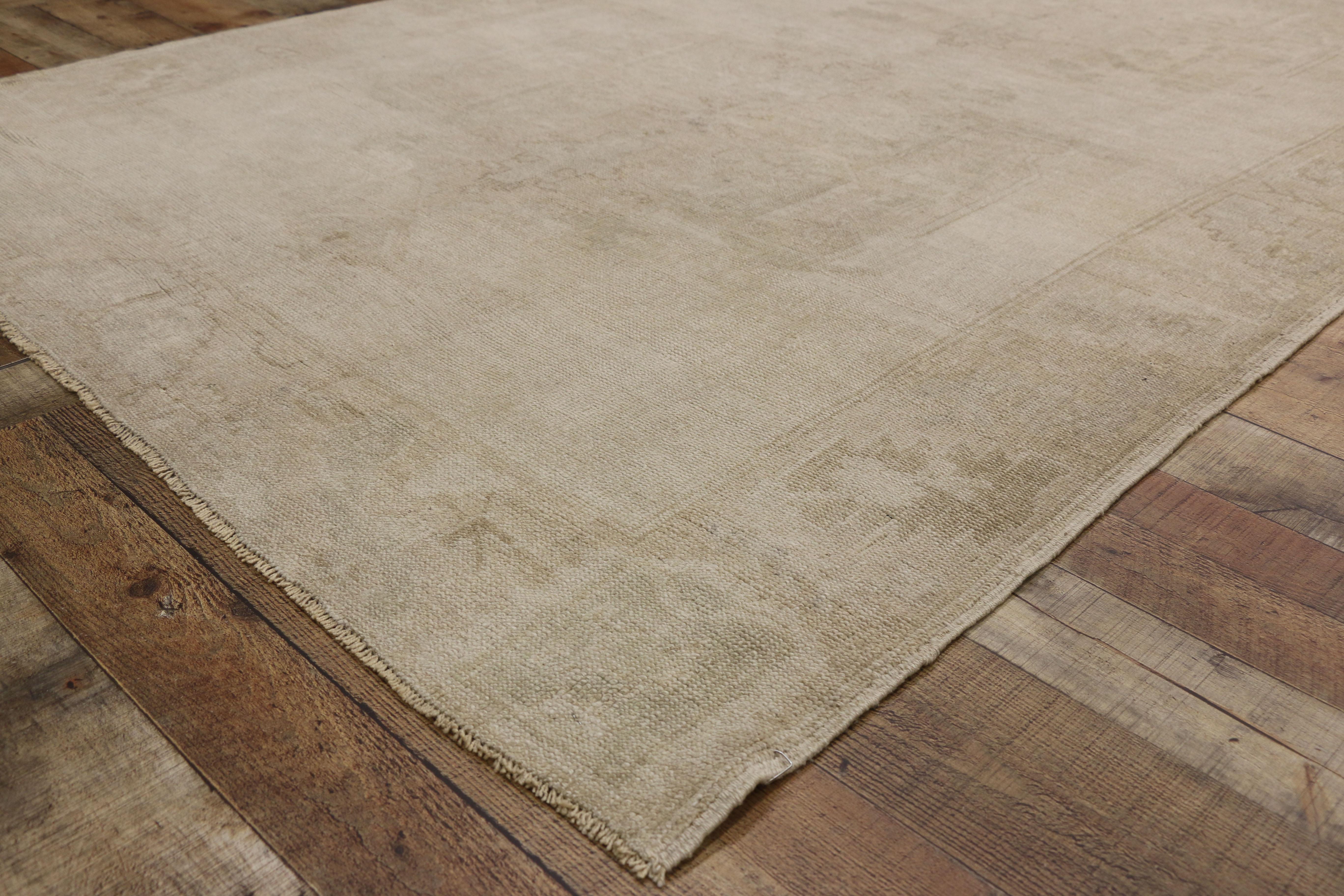 Wool Vintage Turkish Oushak Gallery Rug with Rustic Style and Neutral Colors For Sale