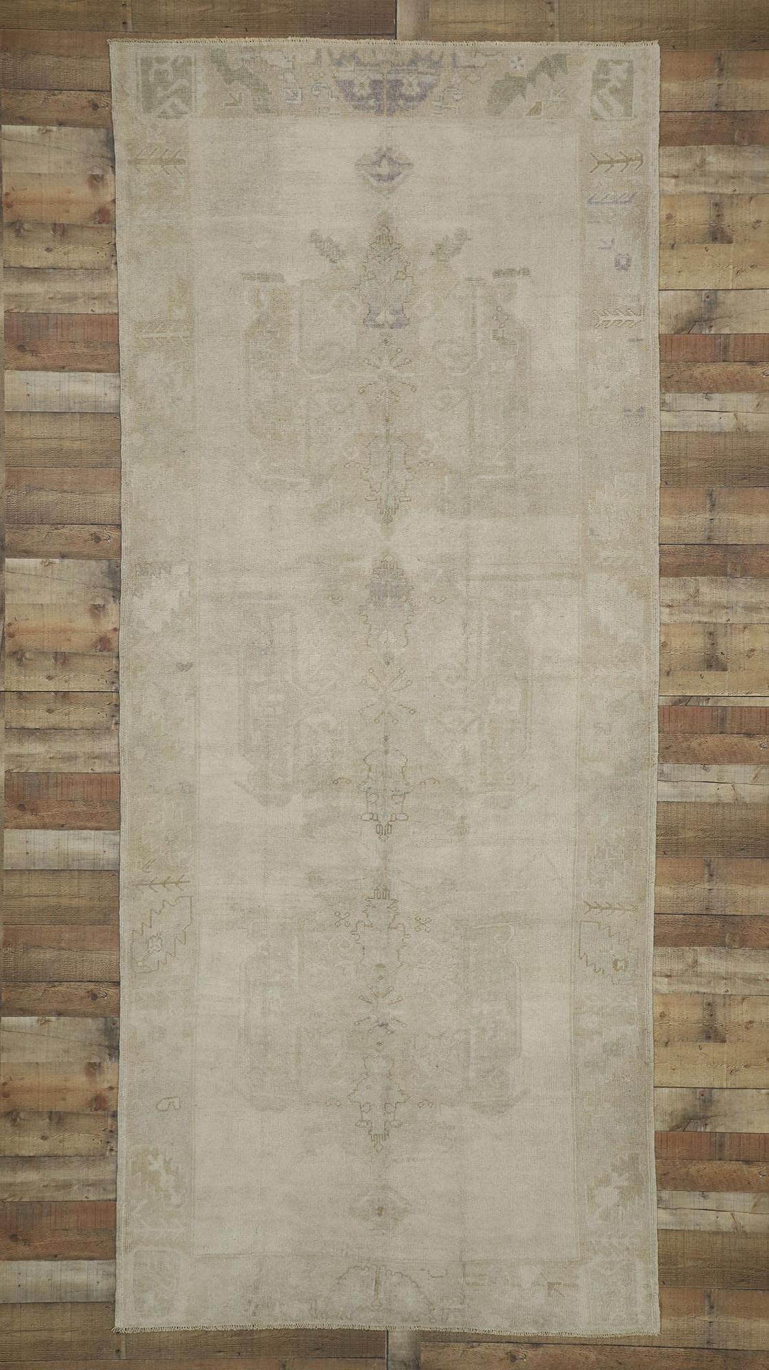 Vintage Turkish Oushak Gallery Rug with Rustic Style and Neutral Colors For Sale 2