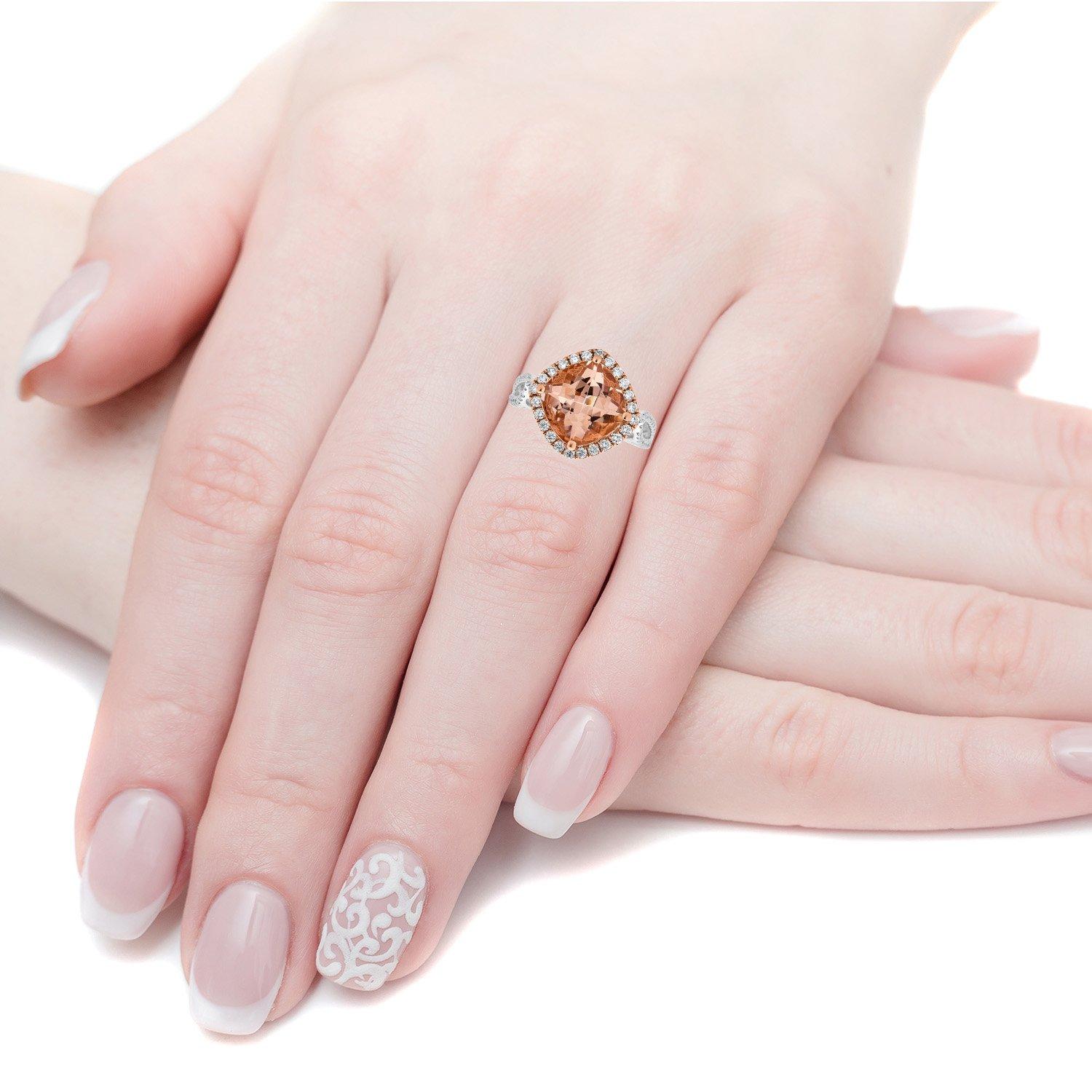 5,24 Karat Morganit-Ring mit 0,68 Karat Diamanten, gefasst in 14 Karat zweifarbigem Gold (Kissenschliff) im Angebot
