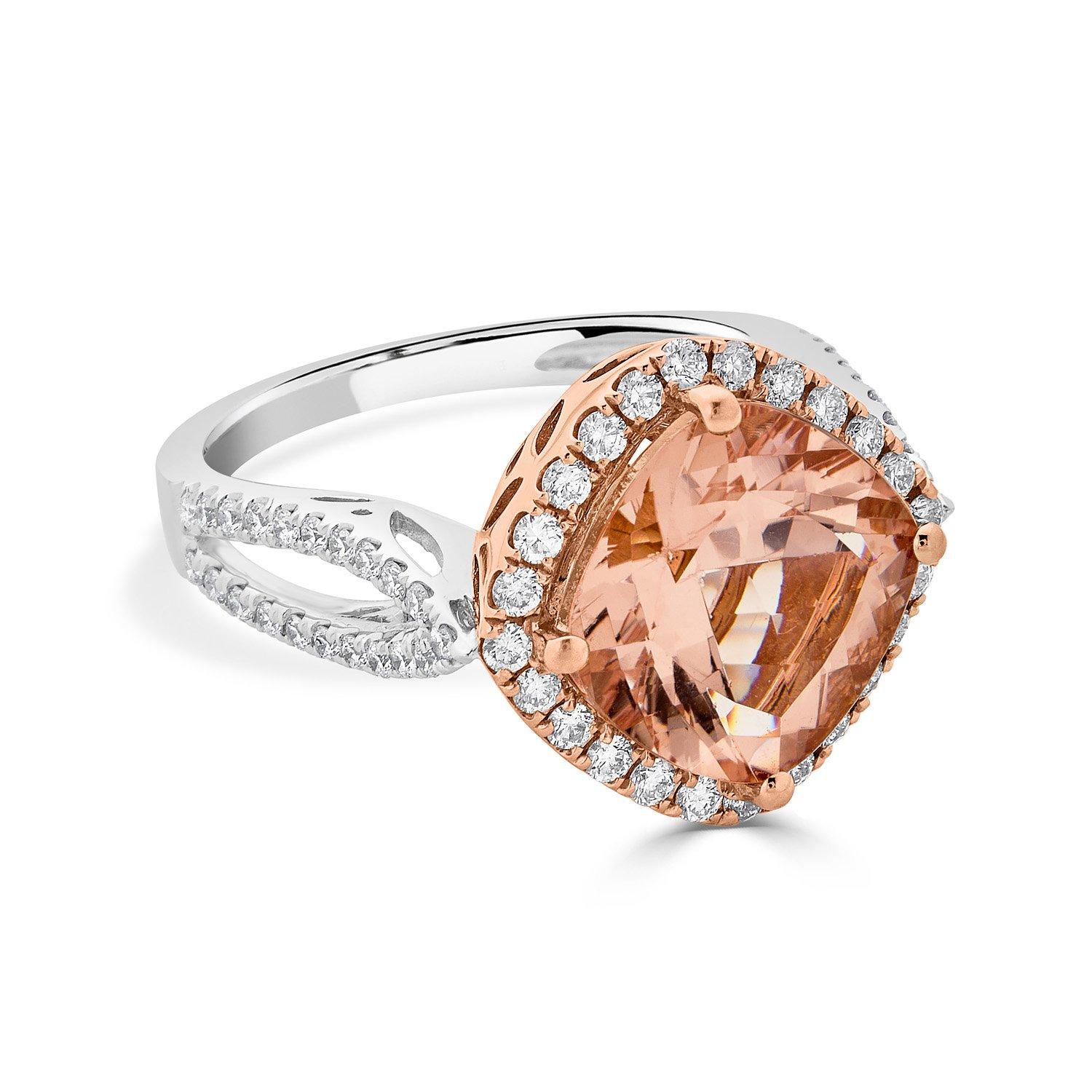 5.24ct Morganite Ring with 0.68tct Diamonds Set in 14K Two Tone Gold In New Condition For Sale In New York, NY