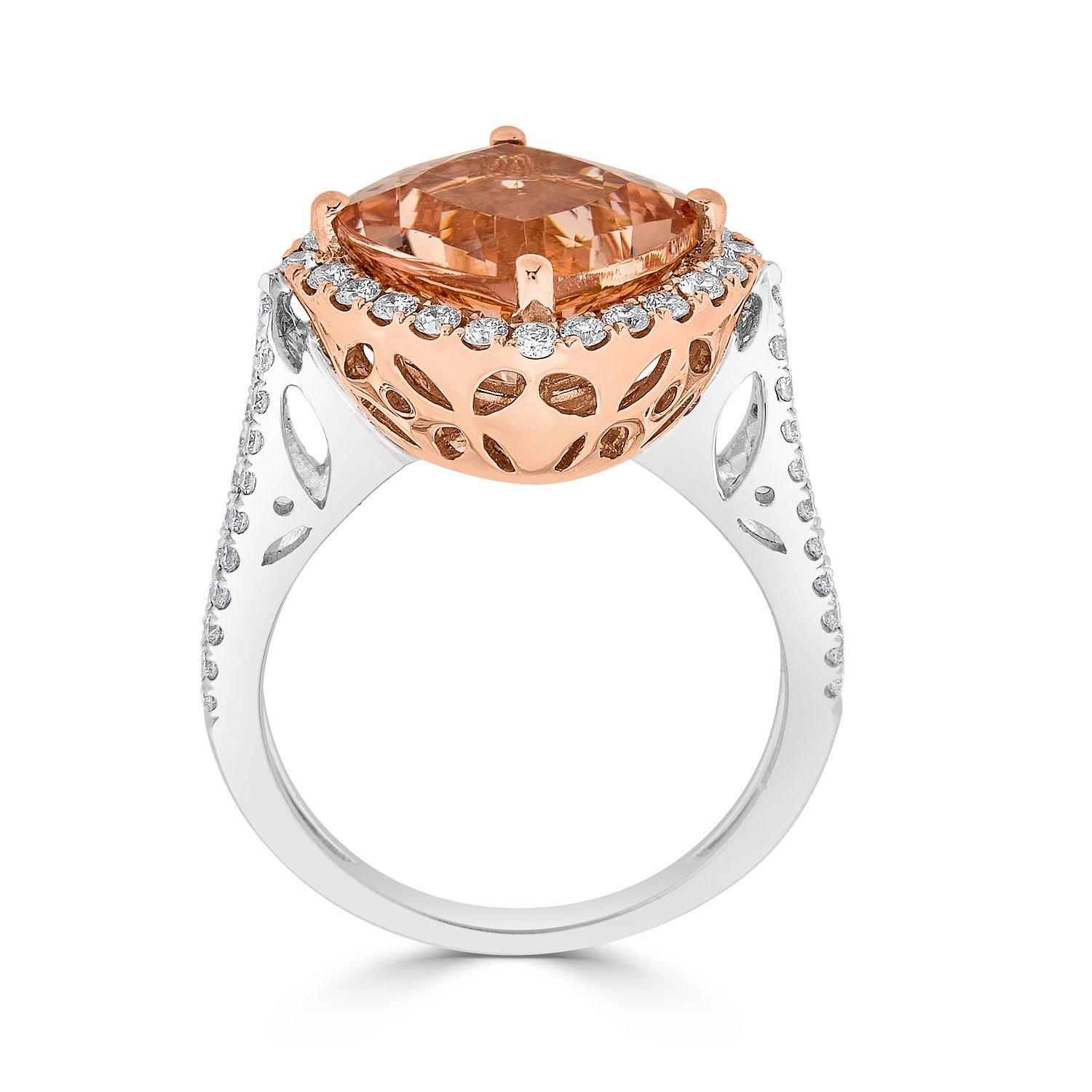 5.24ct Morganite Ring with 0.68tct Diamonds Set in 14K Two Tone Gold For Sale 1