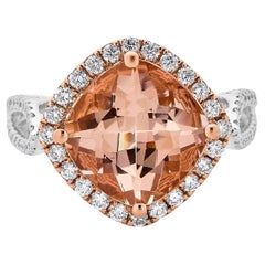 Bague en or bicolore 14 carats avec morganite de 5,24 carats et diamants de 0,68 carat