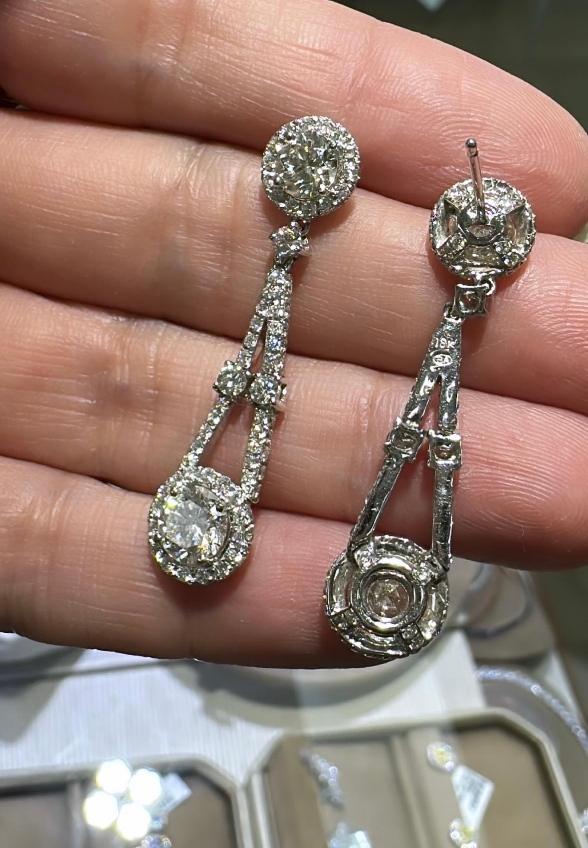 Women's or Men's 5.24CT TW Art Deco Inspired Dangling Diamond Earrings For Sale
