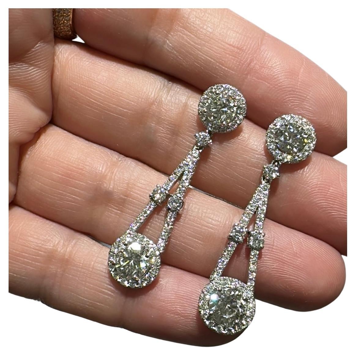 5.24CT TW Art Deco Inspired Dangling Diamond Earrings For Sale