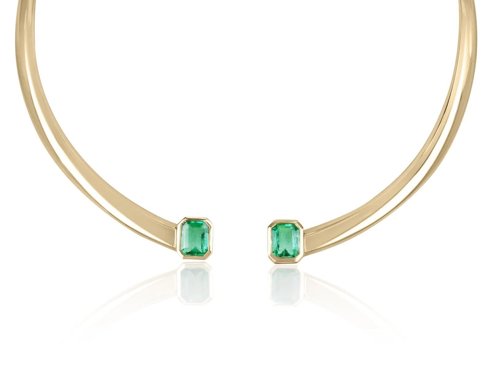 A ONE OF A KIND fancy duo AAA emerald choker. This exquisite and glamorous piece features two emerald-cut rare Colombian emeralds that display a distinctive Muzo-green color, followed by excellent clarity and luster. These precious gems are encased