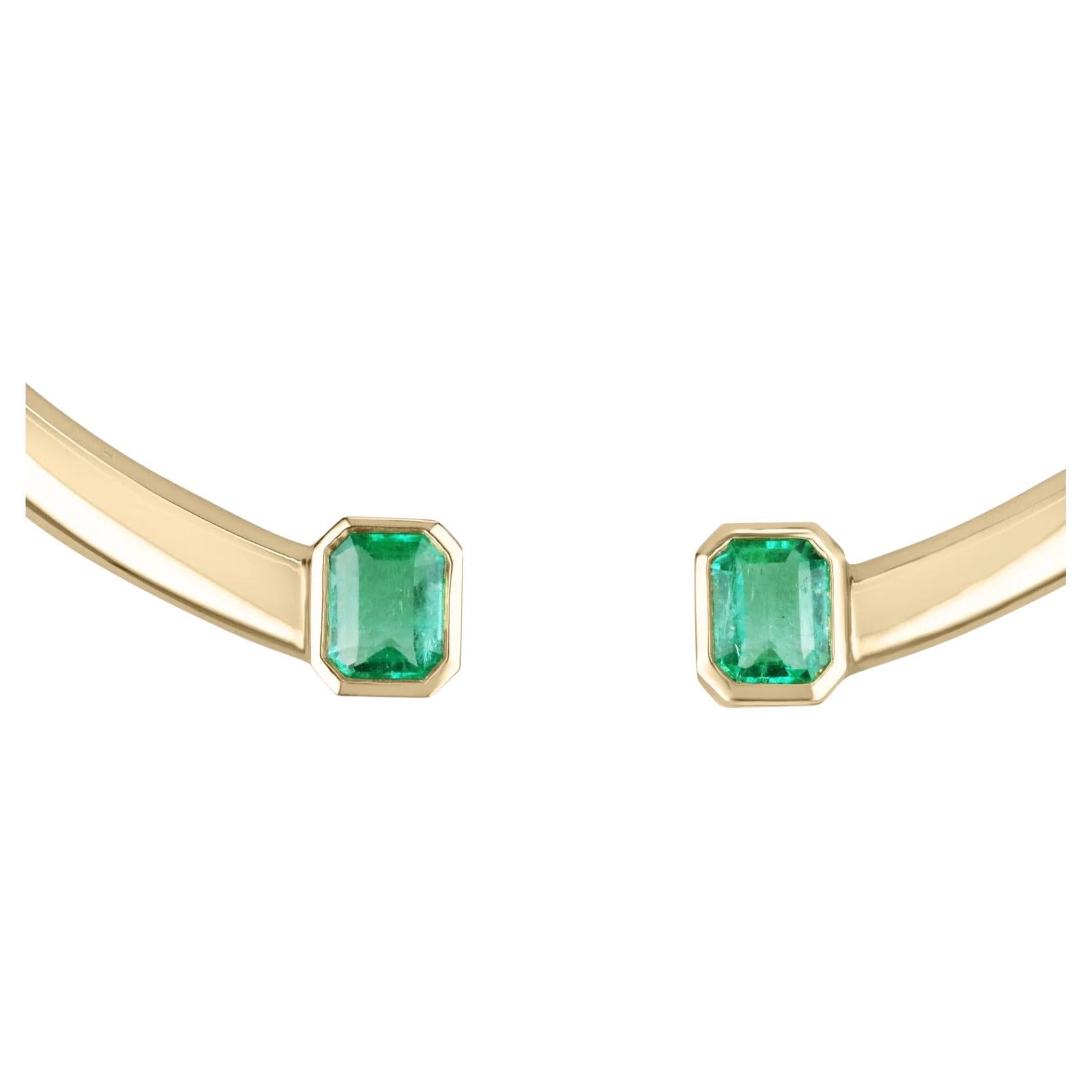 5.24tcw Colombian Emerald-Emerald Cut Duo Choker Collar, Omega Necklace 18K For Sale
