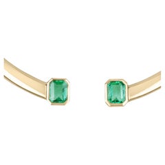 5.24tcw Colombian Emerald-Emerald Cut Duo Choker Collar, Omega Necklace 18K