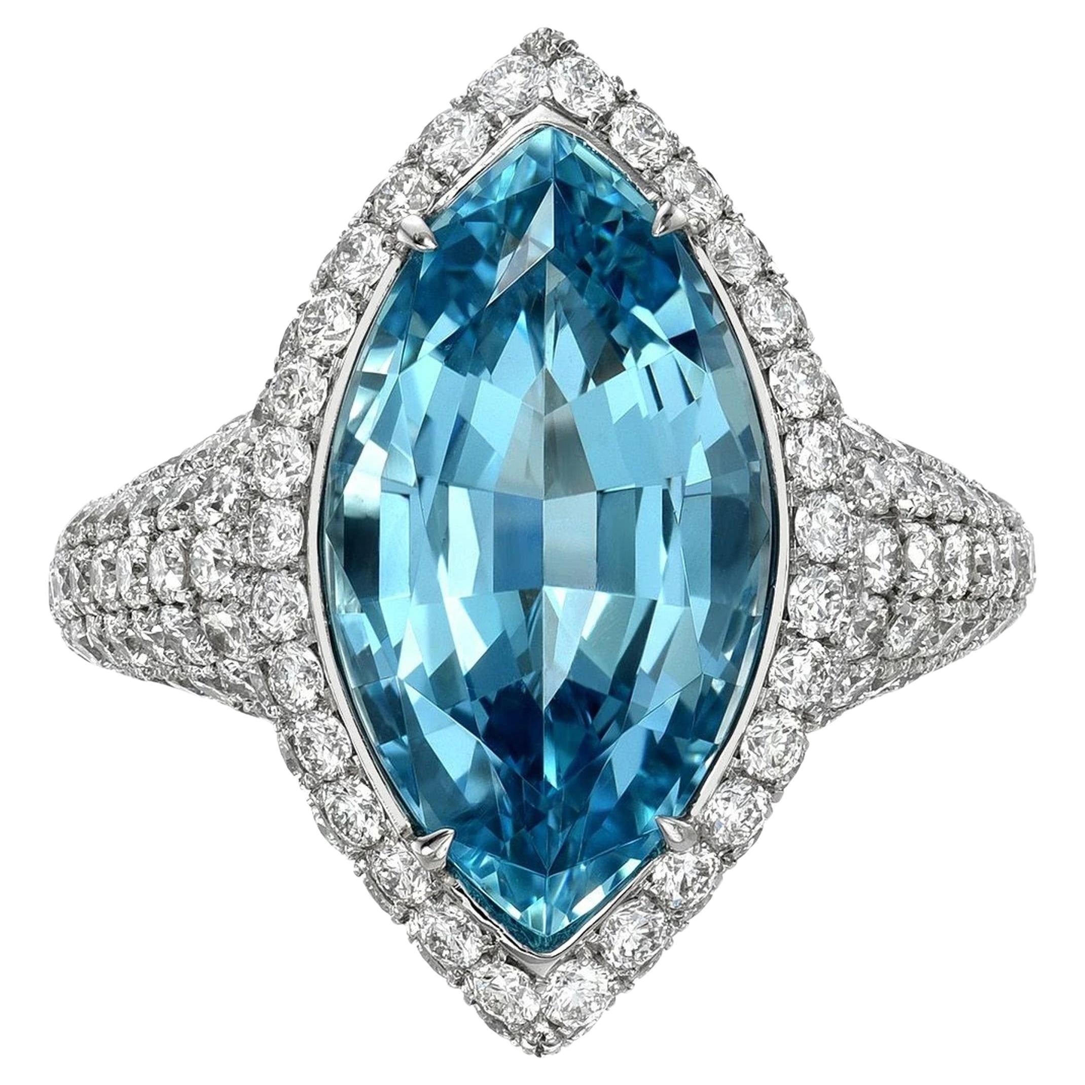5.25-Carat Aquamarine Marquise Platinum Cocktail Ring – Merkaba en venta