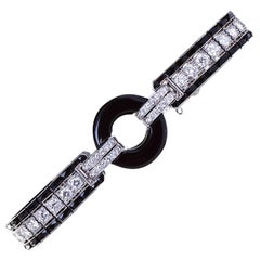 Bracelet Art déco en platine serti de diamants et onyx de 5,25 carats