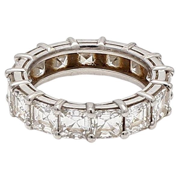 5,25 quilates de diamantes talla Asscher G VS1 Anillo de platino con banda de eternidad