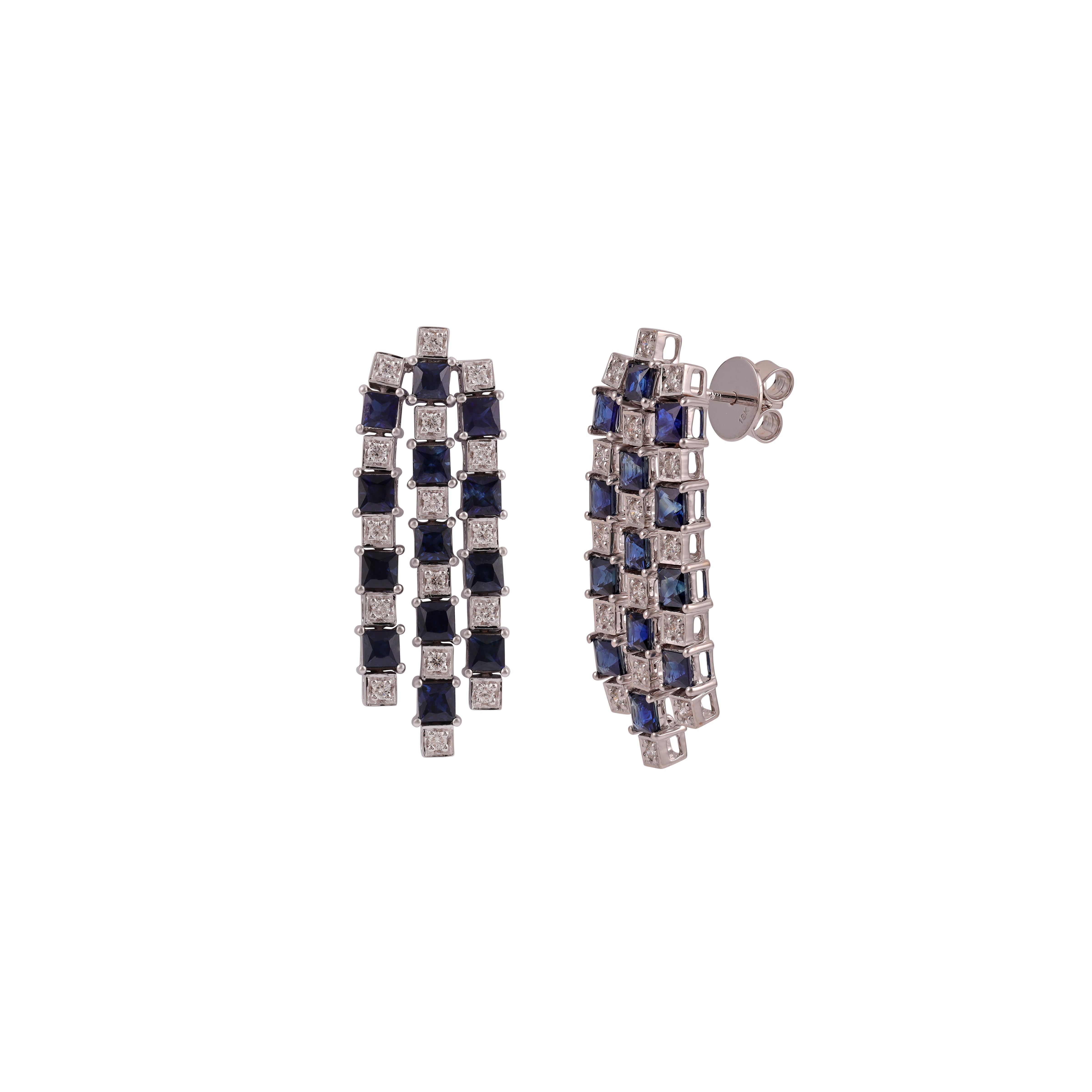 Moderne Boucles d'oreilles pendantes en or massif 18k avec saphir bleu et diamant de 5,25 carats en vente