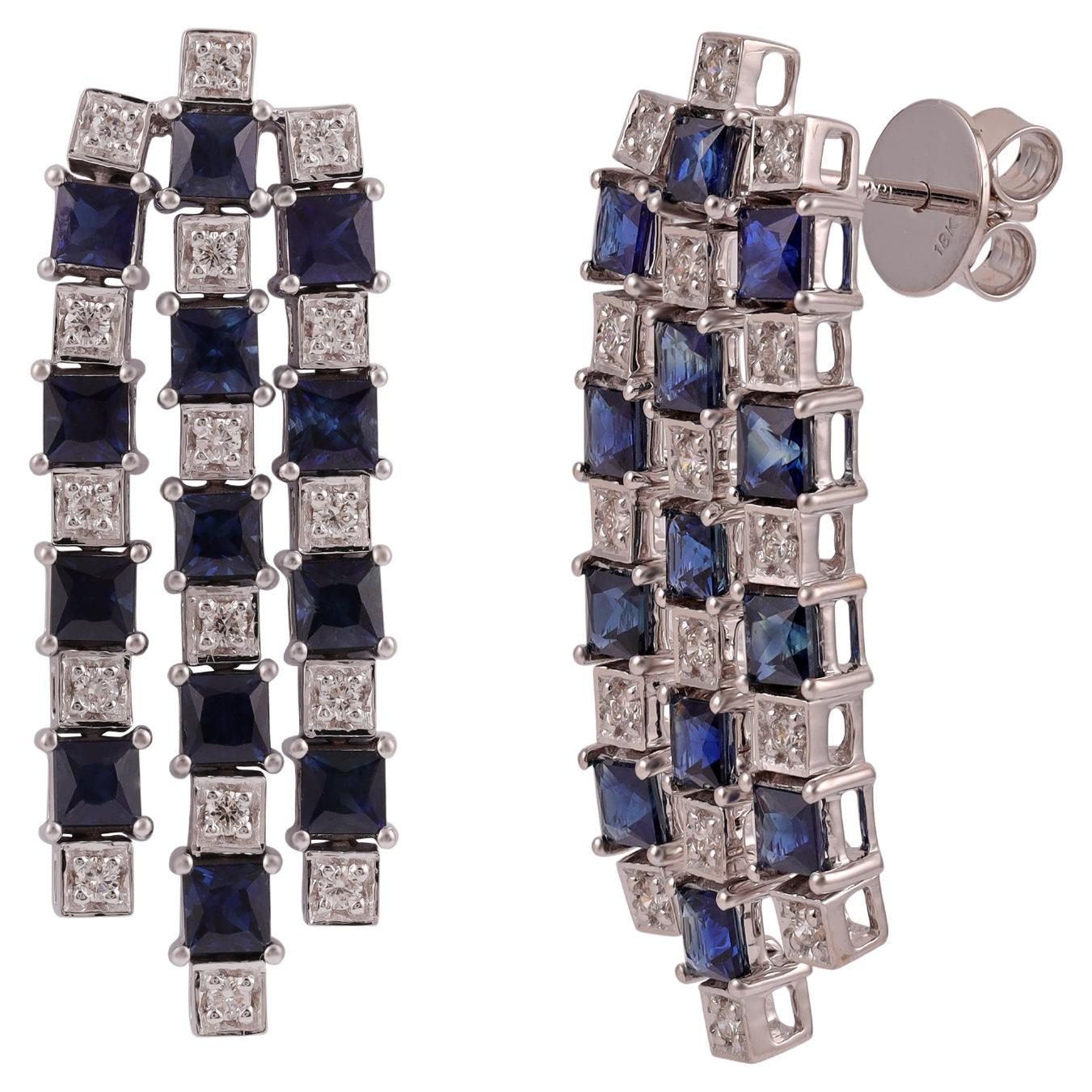 5.25 Carat Blue Sapphire Diamond Dangle Earrings in 18k Solid Gold For Sale
