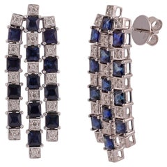 5.25 Carat Blue Sapphire Diamond Dangle Earrings in 18k Solid Gold