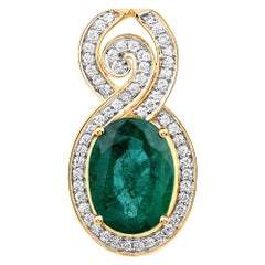 5.25 Carat Brazilian Emerald and White Diamond 18 Karat Yellow Gold Pendant