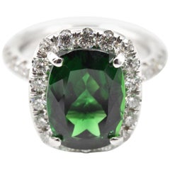 5.25 Carat Chrome Tourmaline and Diamond 18 Karat White Gold Ring