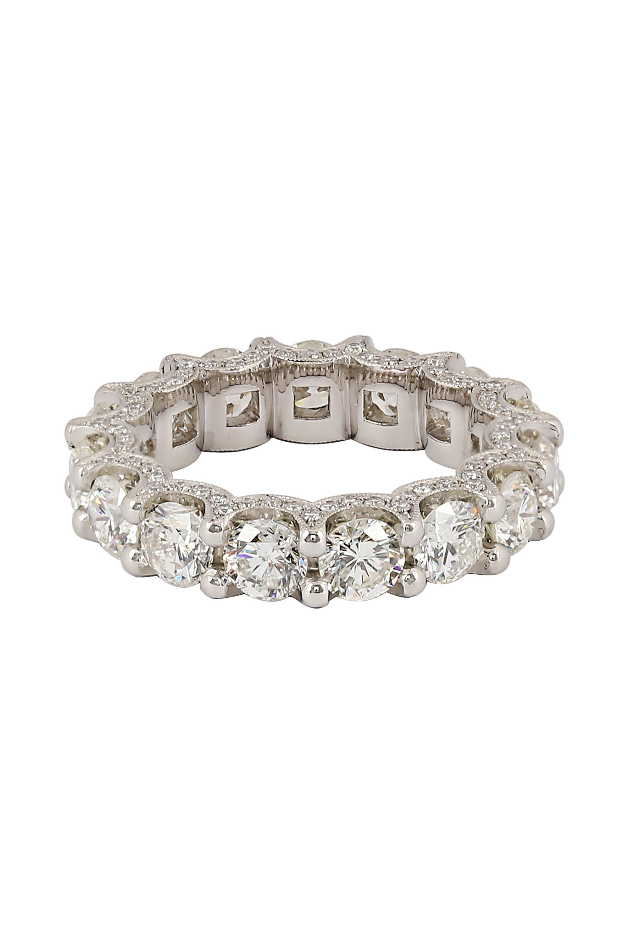Round Cut Gems Are Forever 5.25 Carat Diamond and Platinum Eternity Band For Sale