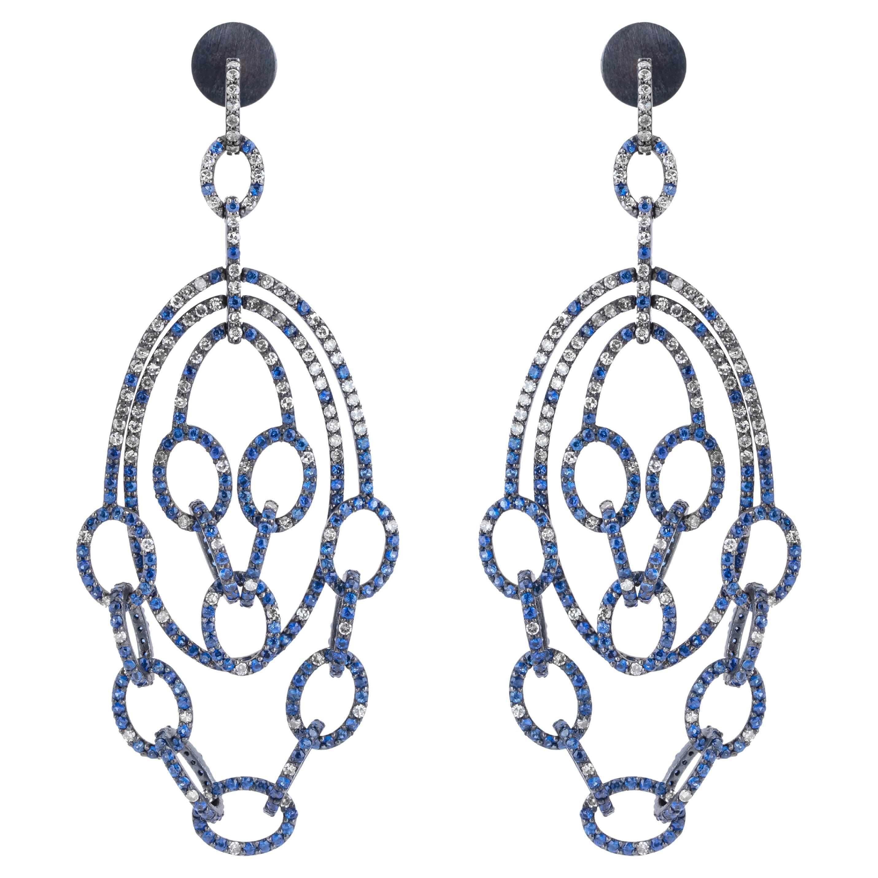 5.25 Carat Diamond and Sapphire Dangle Earrings