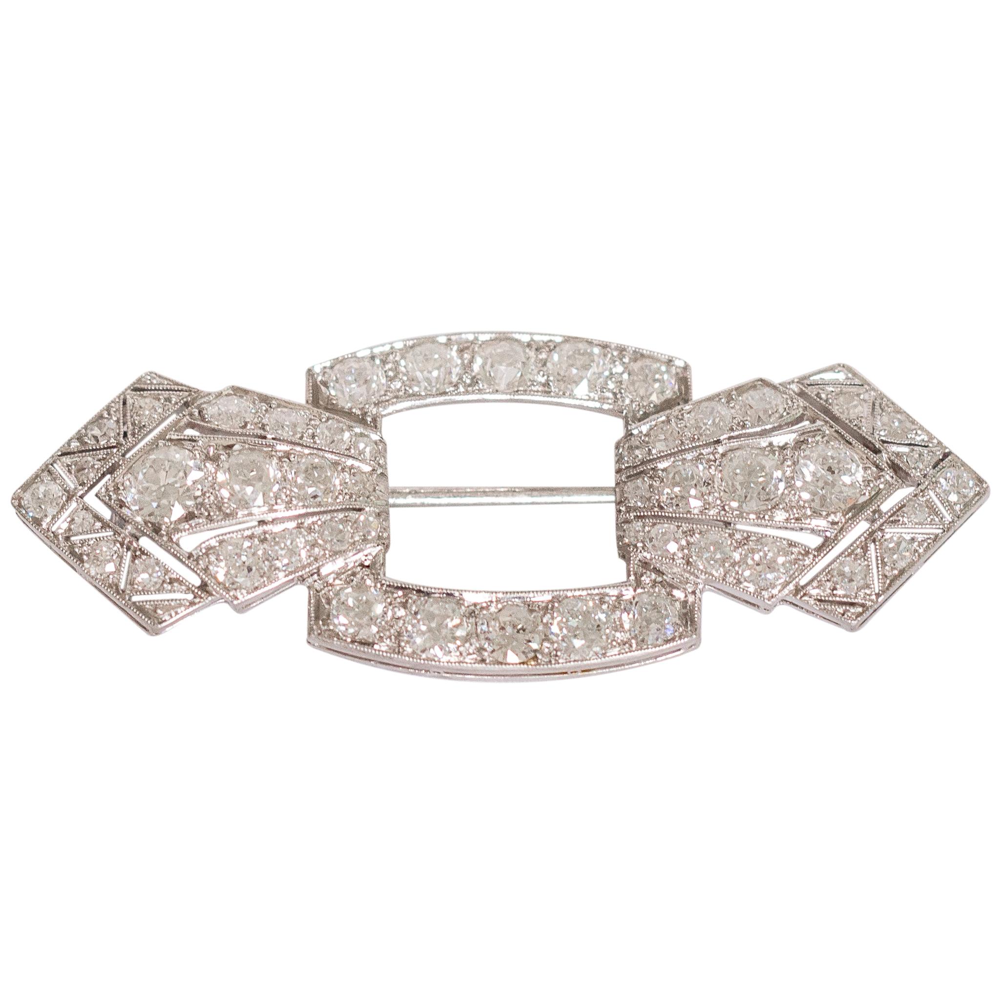 5.25 Carat Diamond Platinum Brooch For Sale
