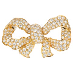 Retro 5.25 Carat Diamond Yellow Gold Bow Brooch