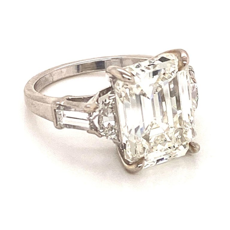 5.25 Carat Emerald Cut Diamond Platinum Engagement Ring GIA Certified I ...