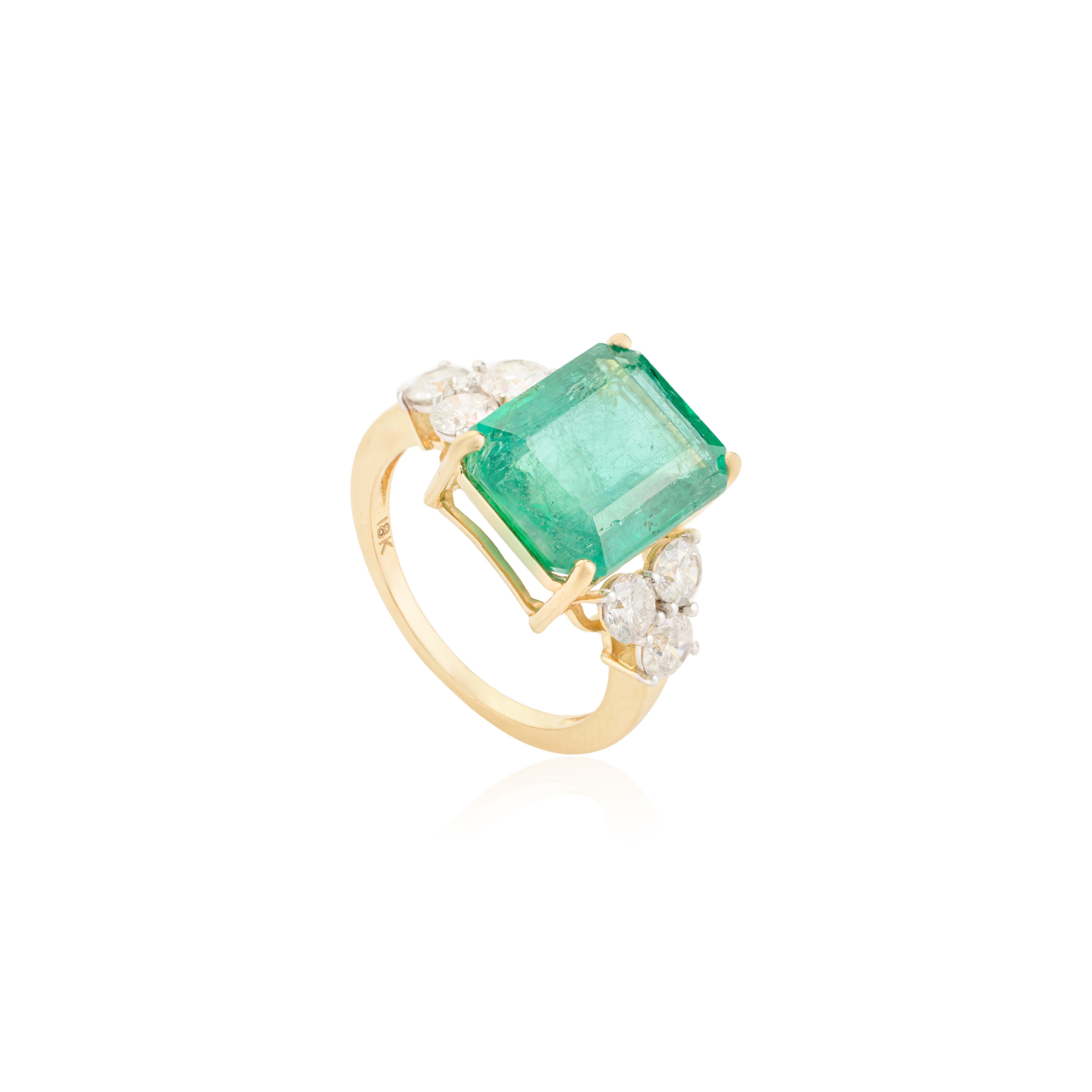 En venta: Anillo de boda de oro amarillo de 18 quilates con diamante esmeralda auténtico de 5,25 quilates para mujer  7