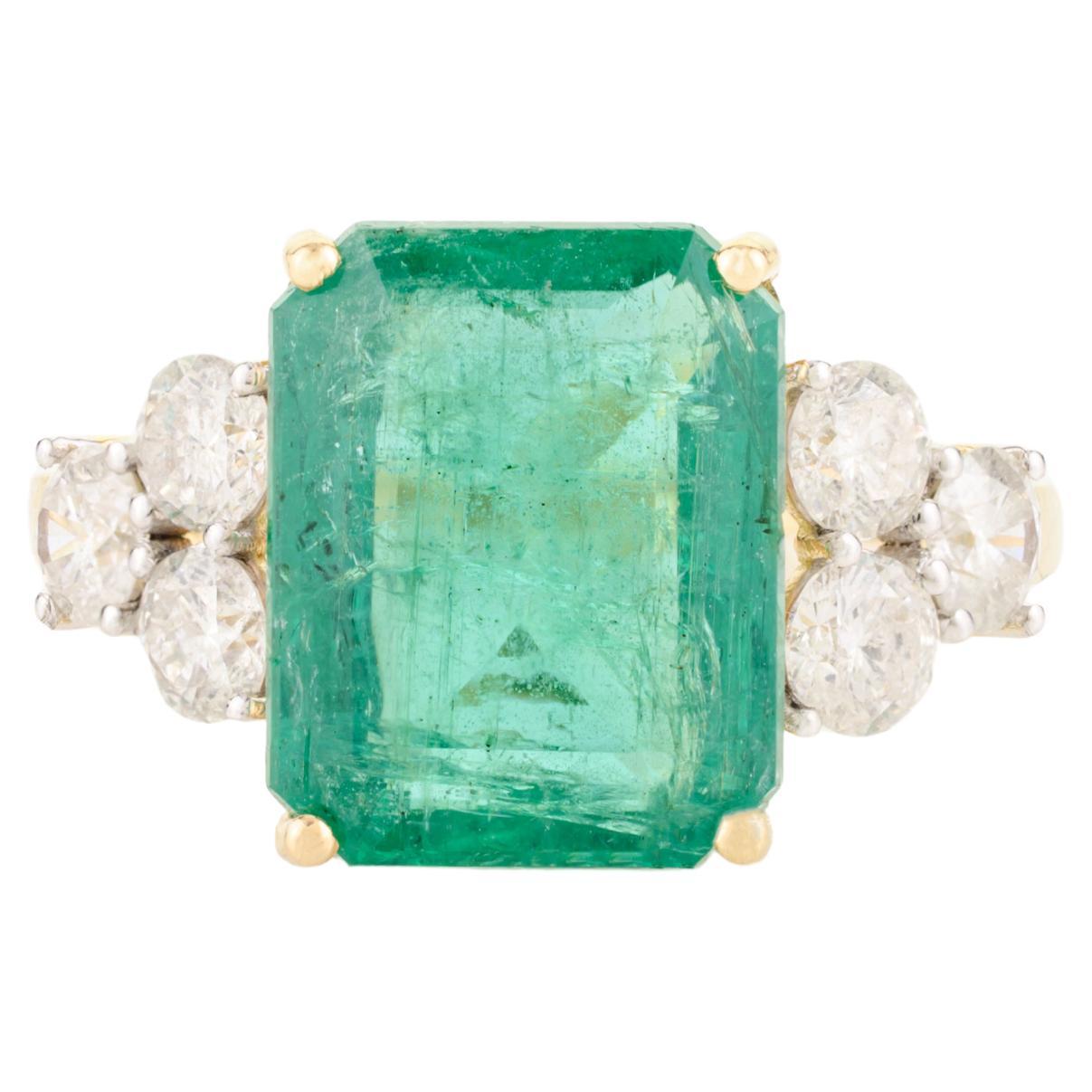 5.25 Carat Genuine Emerald Diamond 18K Yellow Gold Wedding Ring for Women