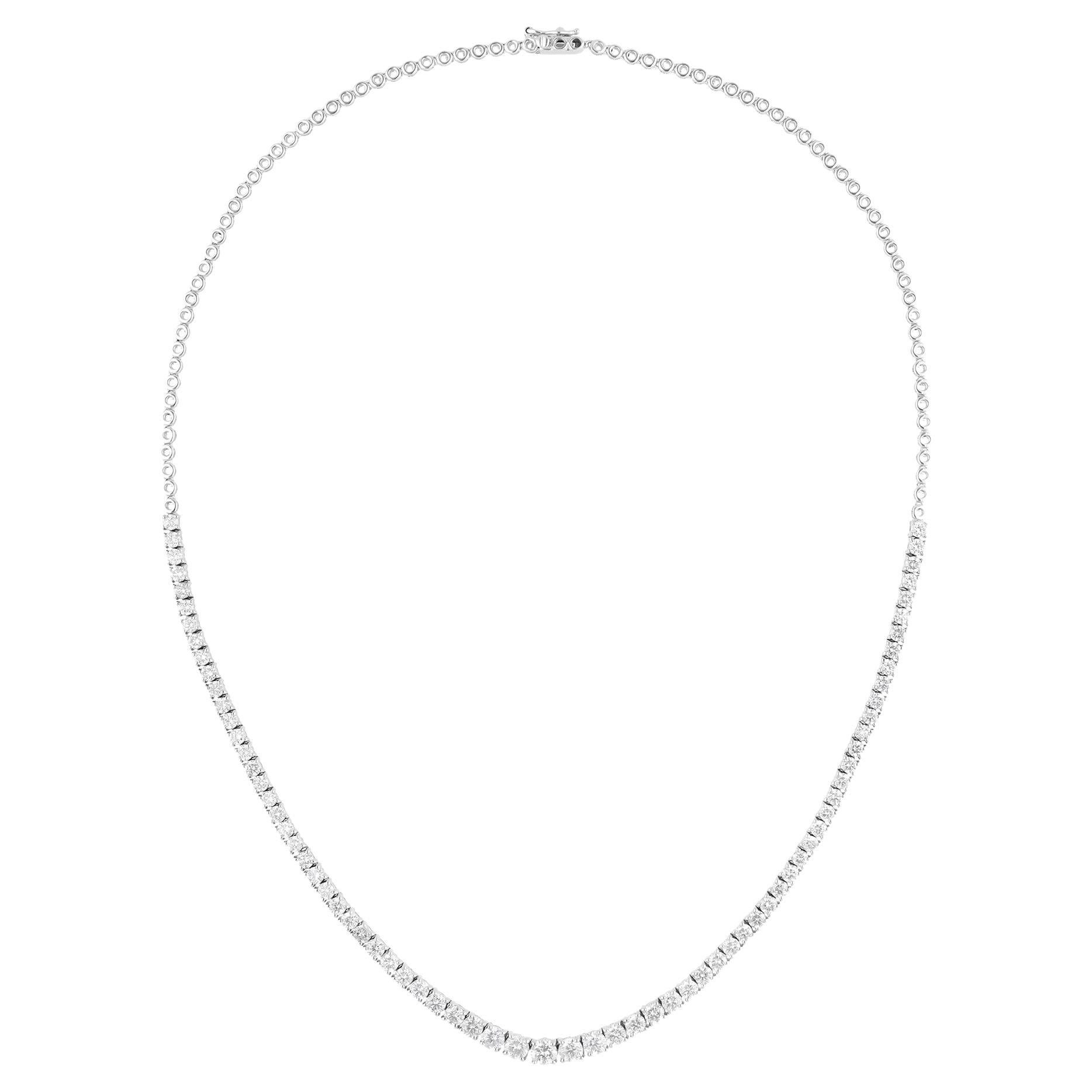 Collana a catena con diamanti tondi naturali graduati da 5,25 carati, oro bianco 14 carati