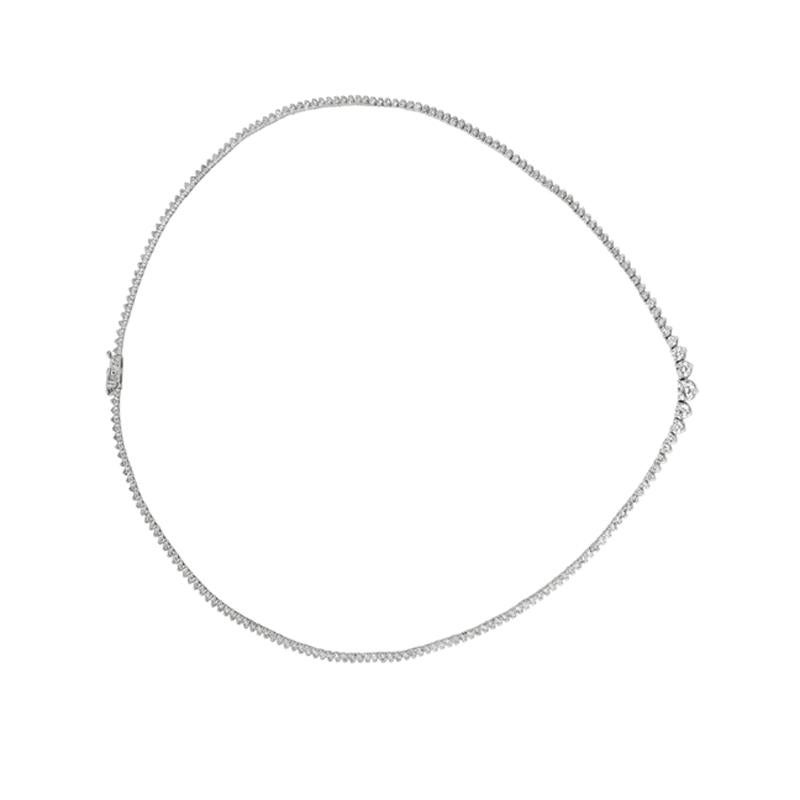 Round Cut 5.25 Carat Natural Diamond Tennis Necklace G SI 14 Karat White Gold For Sale