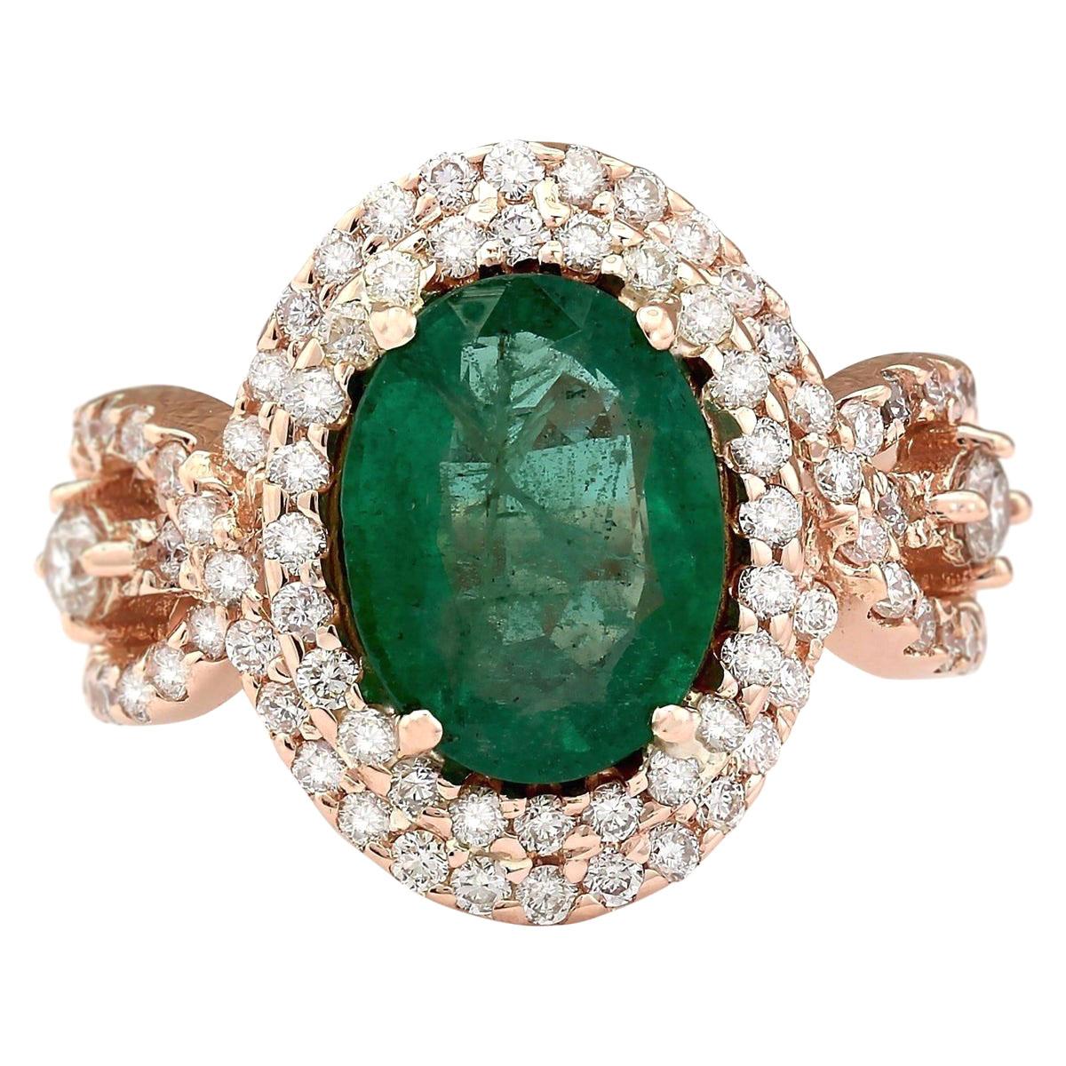 Exquisiter natürlicher Smaragd-Diamantring aus 14 Karat Roségold 
