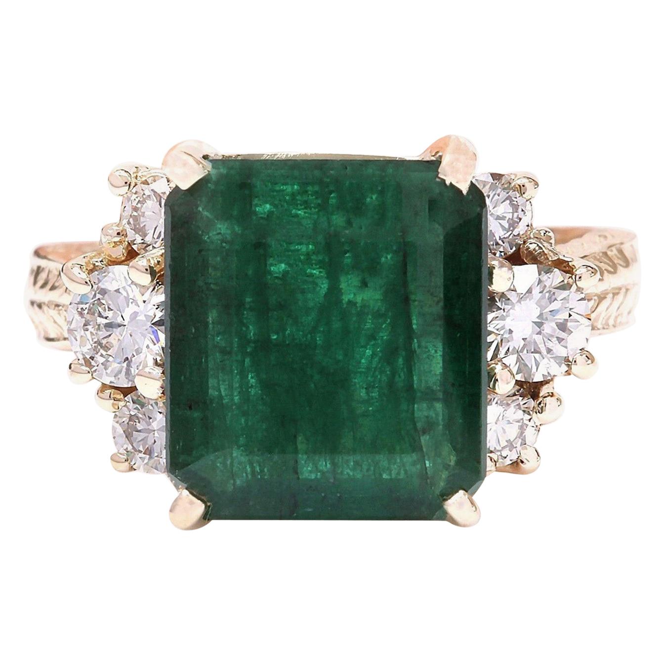 5.25 Carat Natural Emerald 18 Karat Solid Yellow Gold Diamond Ring