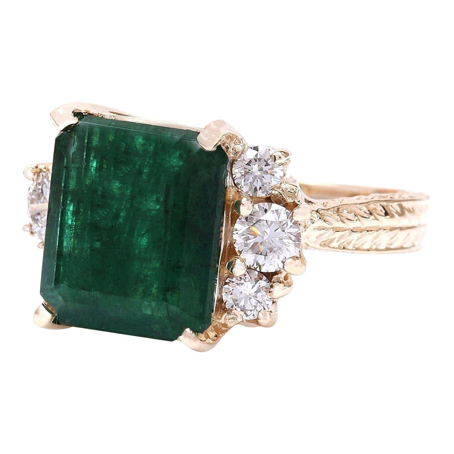 5.25 Carat Natural Emerald 14K Solid Yellow Gold Diamond Ring
 Item Type: Ring
 Item Style: Engagement
 Material: 14K Yellow Gold
 Mainstone: Emerald
 Stone Color: Green
 Stone Weight: 4.50 Carat
 Stone Shape: Emerald
 Stone Quantity: 1
 Stone