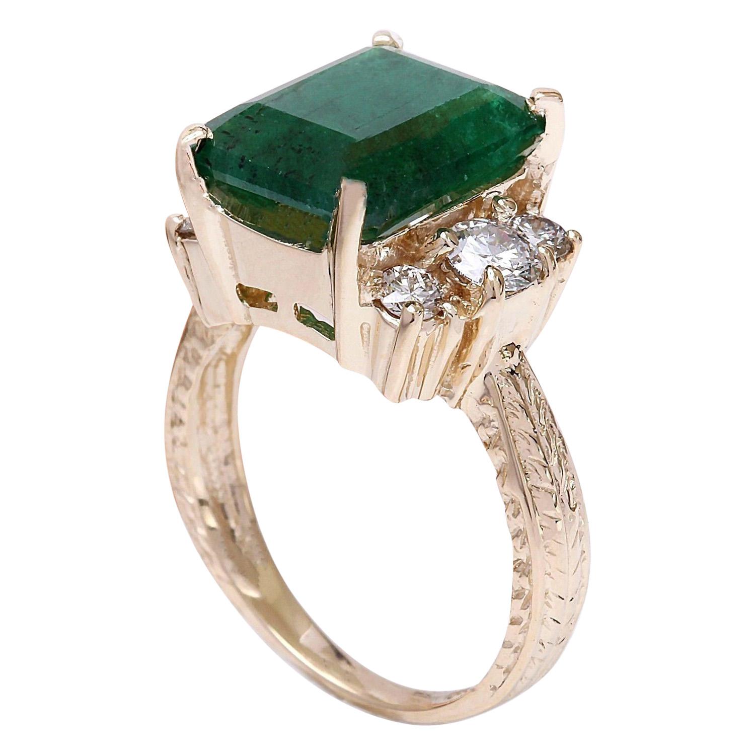 Emerald Cut Natural Emerald Diamond Ring In 14 Karat Solid Yellow Gold  For Sale