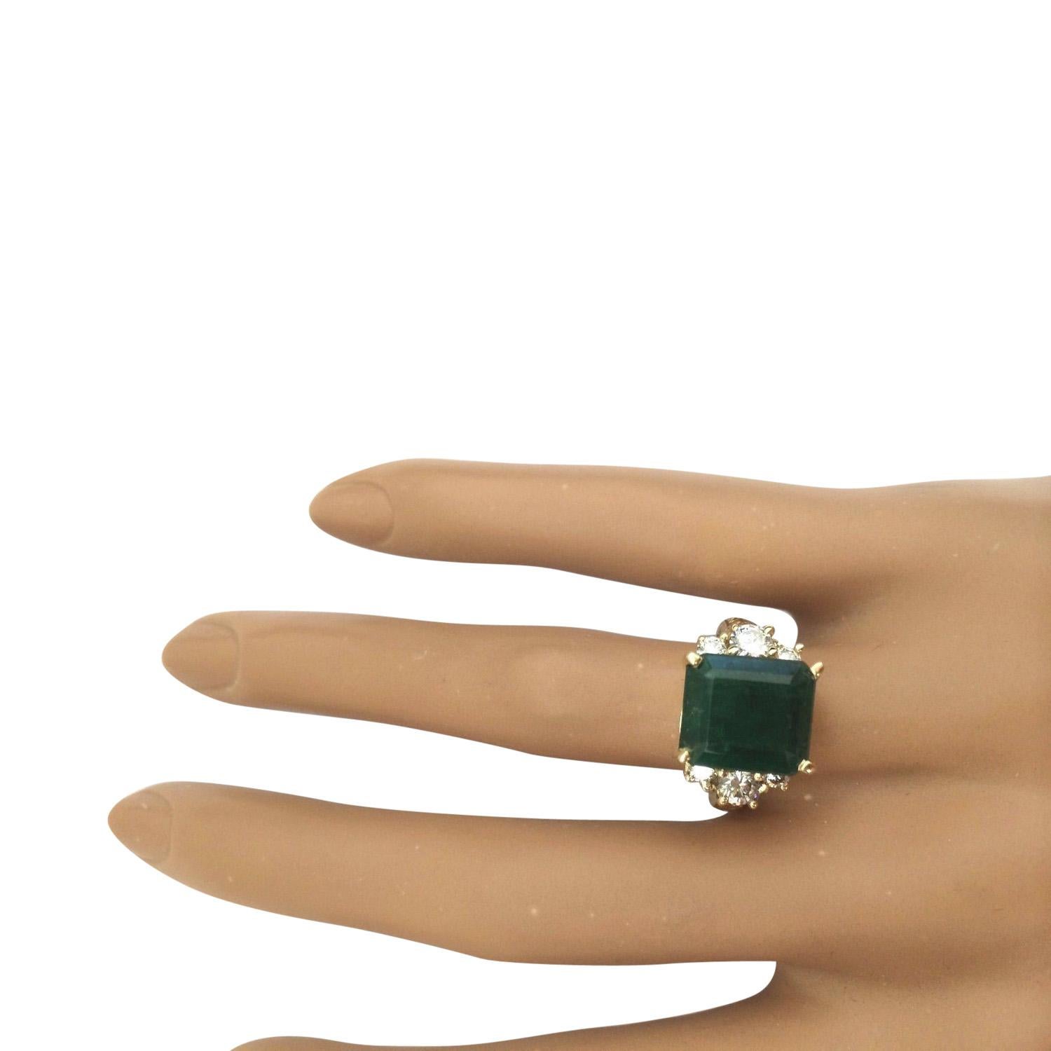 Emerald Cut Natural Emerald Diamond Ring In 14 Karat Solid Yellow Gold  For Sale