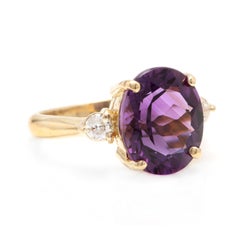 5.24 Carat Natural Impressive Amethyst and Diamond 14 Karat Yellow Gold Ring