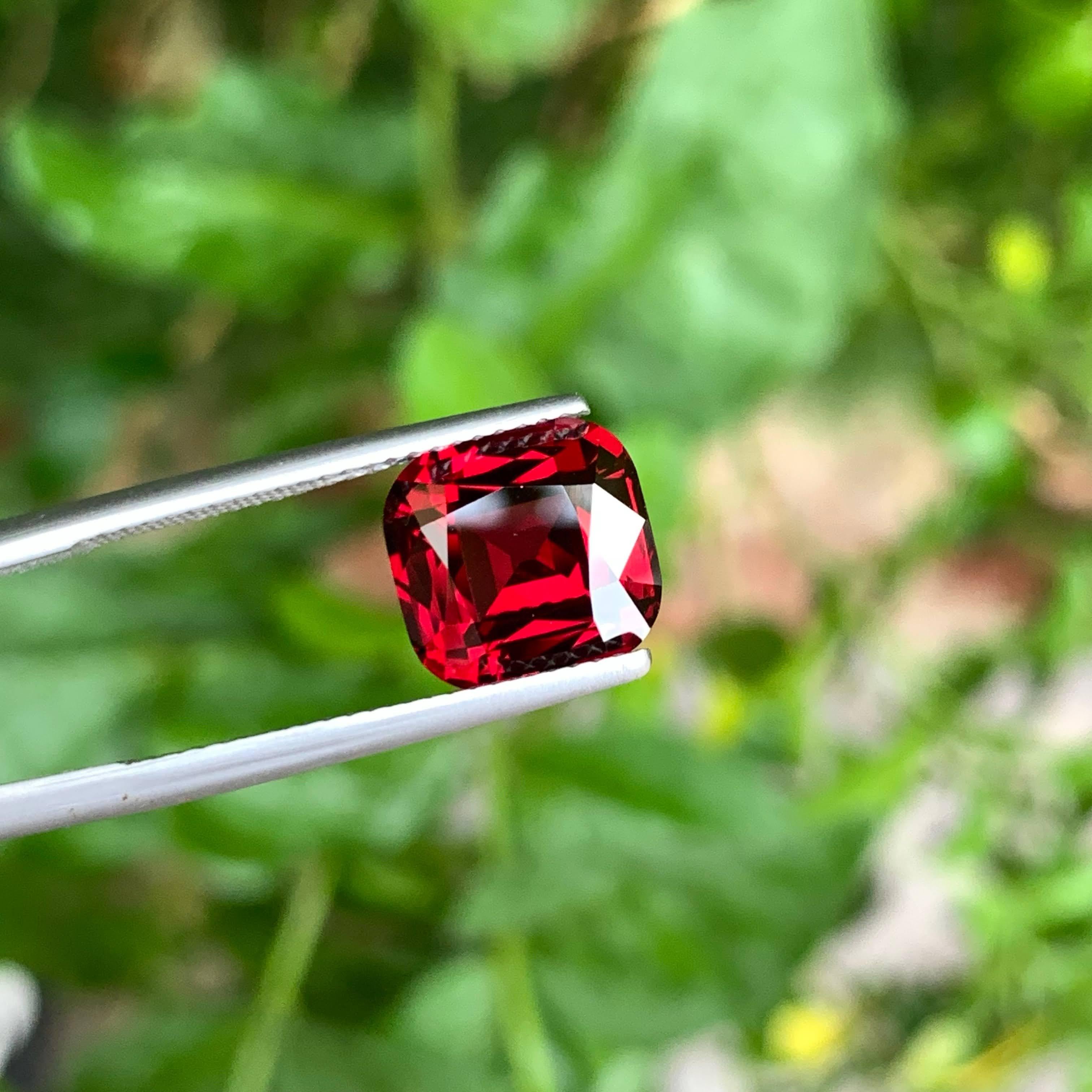 Modern 5.25 Carat Natural Loose Red Umbalite Garnet Stone Cushion Cut From Africa For Sale