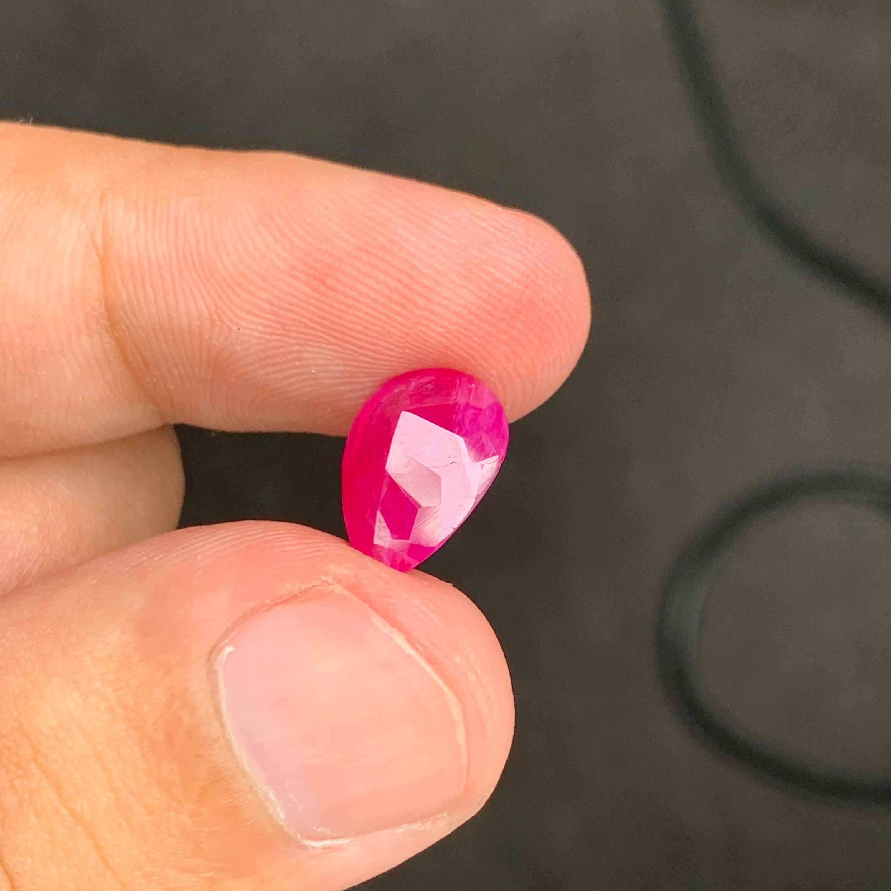 5.25 Carat Natural Loose Reddish Pink Ruby Stone Pear Cut Afghan Gemstone In New Condition For Sale In Bangkok, TH