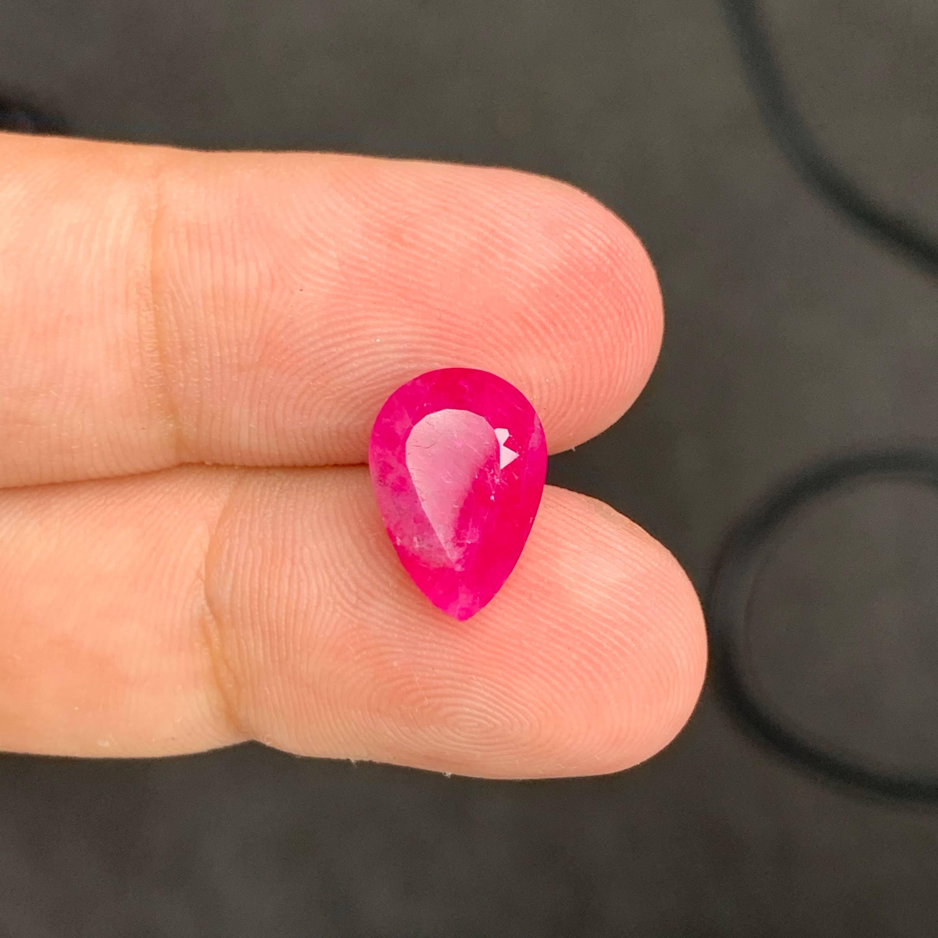 Women's or Men's 5.25 Carat Natural Loose Reddish Pink Ruby Stone Pear Cut Afghan Gemstone For Sale