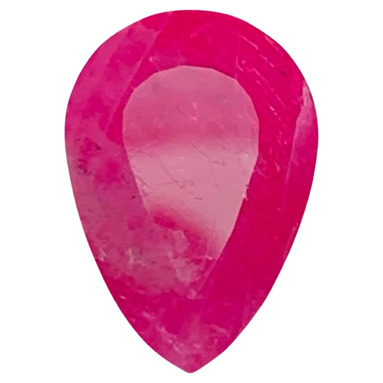 5.25 Carat Natural Loose Reddish Pink Ruby Stone Pear Cut Afghan Gemstone For Sale