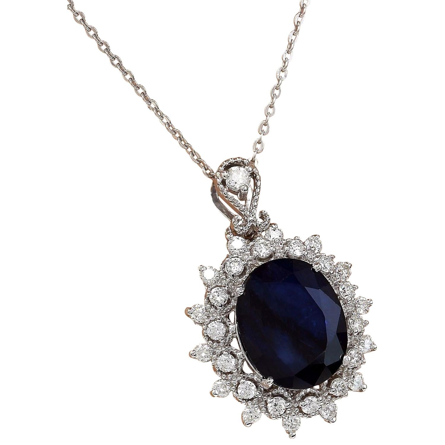 5.25 Carat Natural Sapphire 14K Solid White Gold Diamond Pendant Necklace
 Item Type: Necklace
 Item Style: Drop
 Item Length: 16 Inches
 Material: 14K White Gold
 Mainstone: Sapphire
 Stone Color: Blue
 Stone Weight: 4.40 Carat
 Stone Shape: Oval
