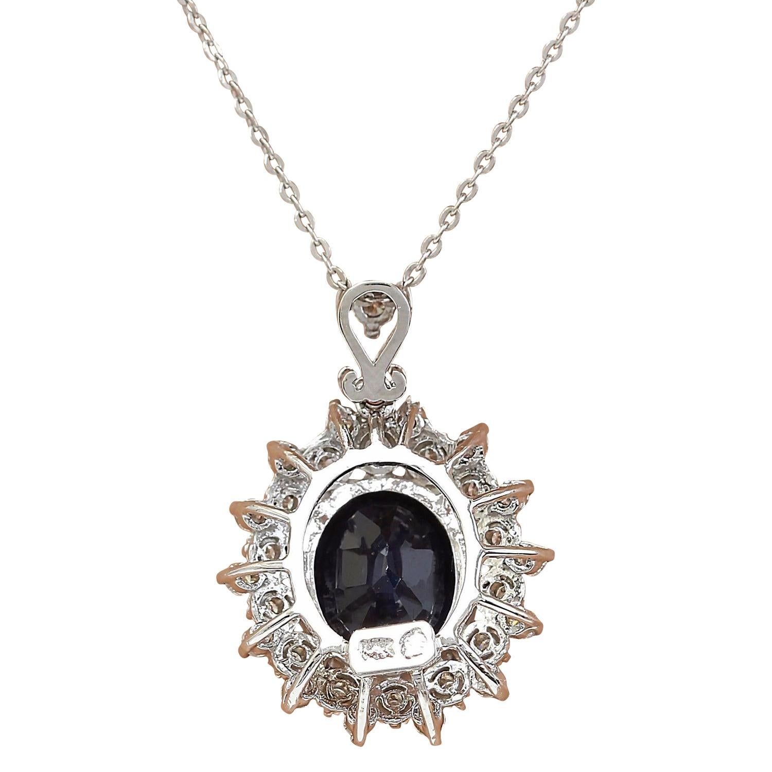 Sapphire Diamond Pendant Necklace In 14 Karat Solid White Gold  In New Condition For Sale In Los Angeles, CA