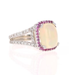5.25 Carat Opal Pink Sapphire and Diamond 14 Karat White Gold Cocktail Ring