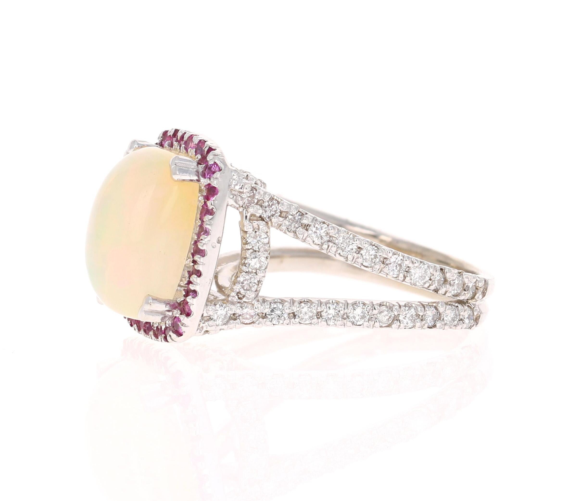 Contemporary 5.25 Carat Opal Pink Sapphire and Diamond 14 Karat White Gold Cocktail Ring For Sale