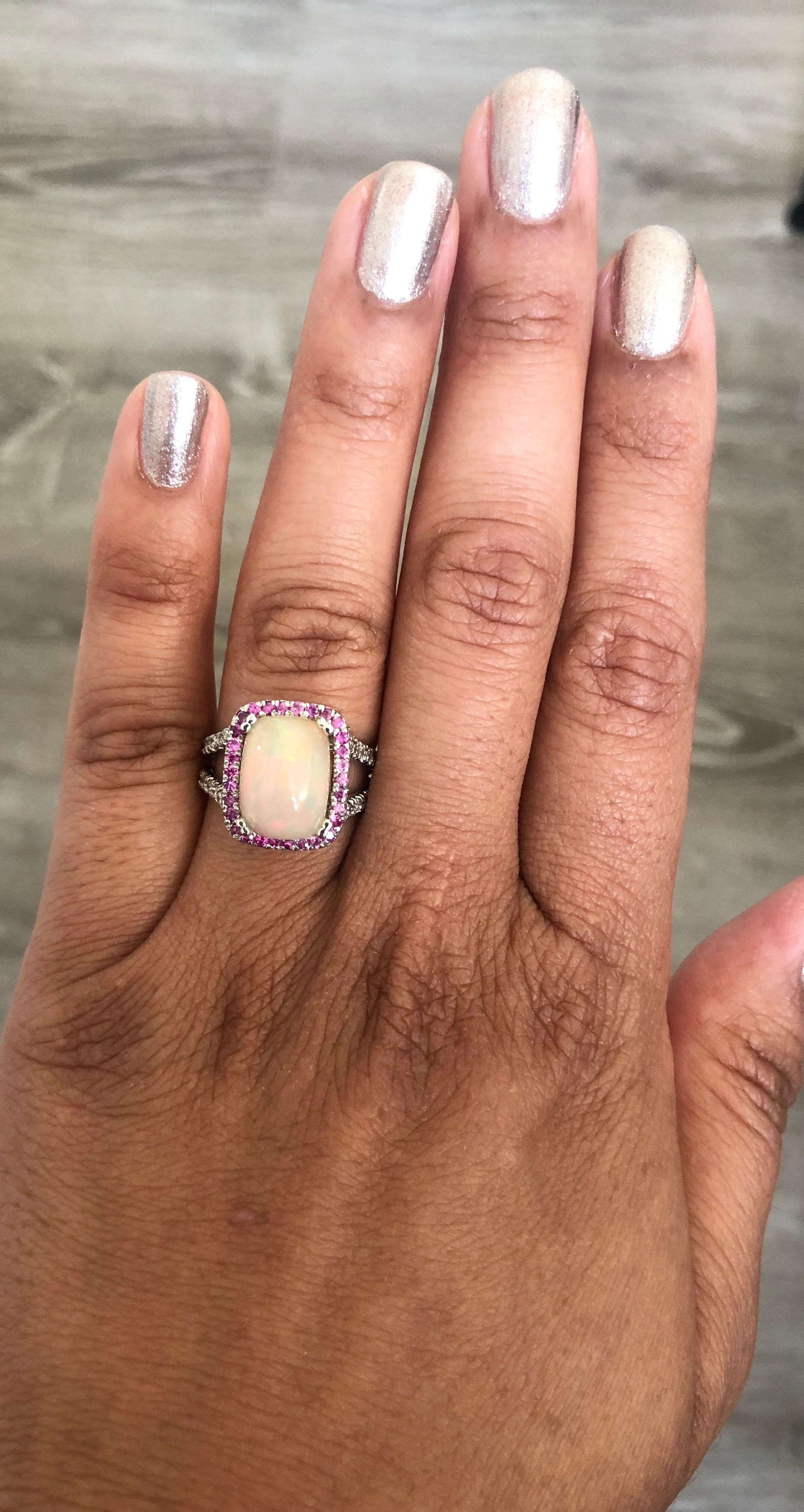 Cocktailring mit 5,25 Karat Opal, rosa Saphir und Diamant aus 14 Karat Weißgold im Zustand „Neu“ im Angebot in Los Angeles, CA