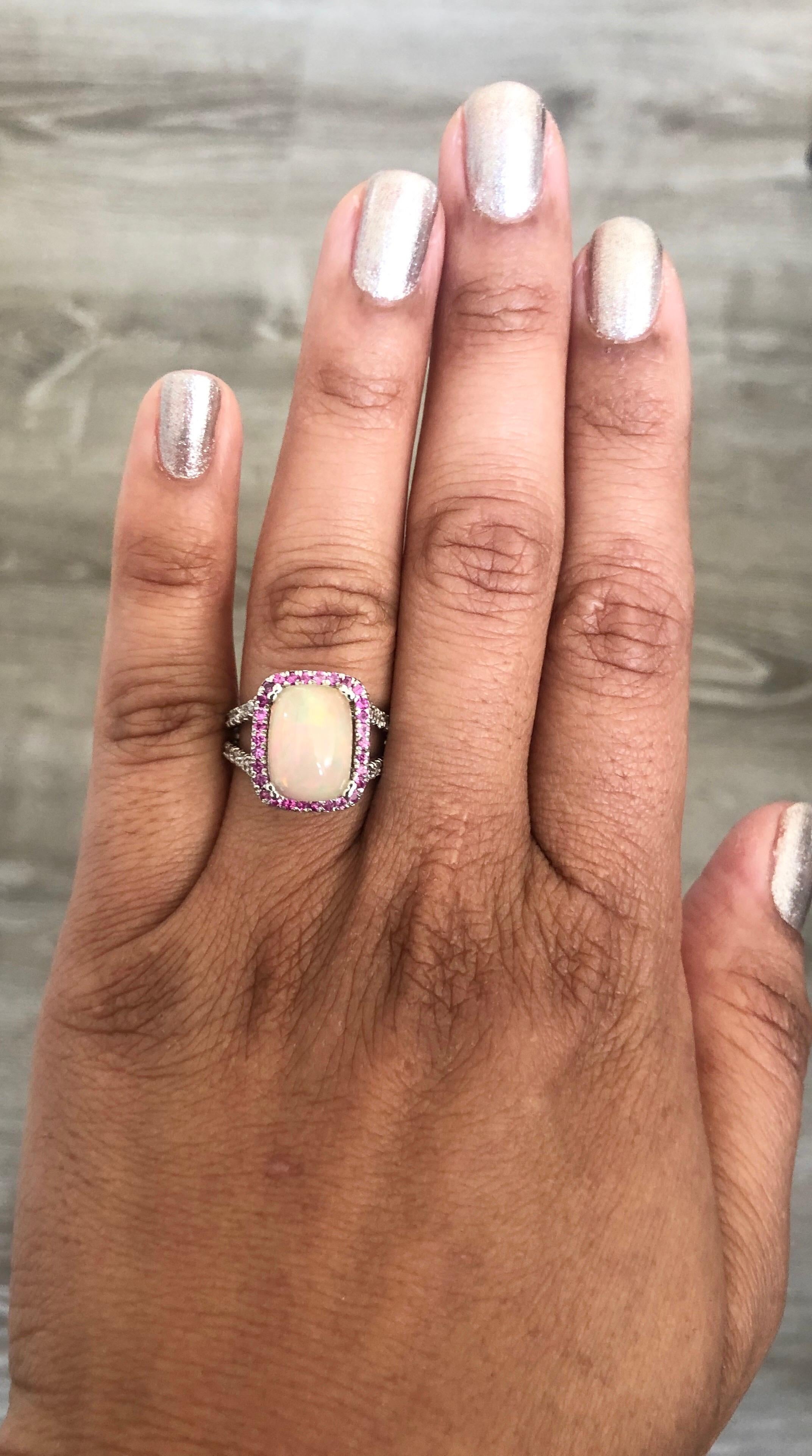 Women's 5.25 Carat Opal Pink Sapphire and Diamond 14 Karat White Gold Cocktail Ring For Sale