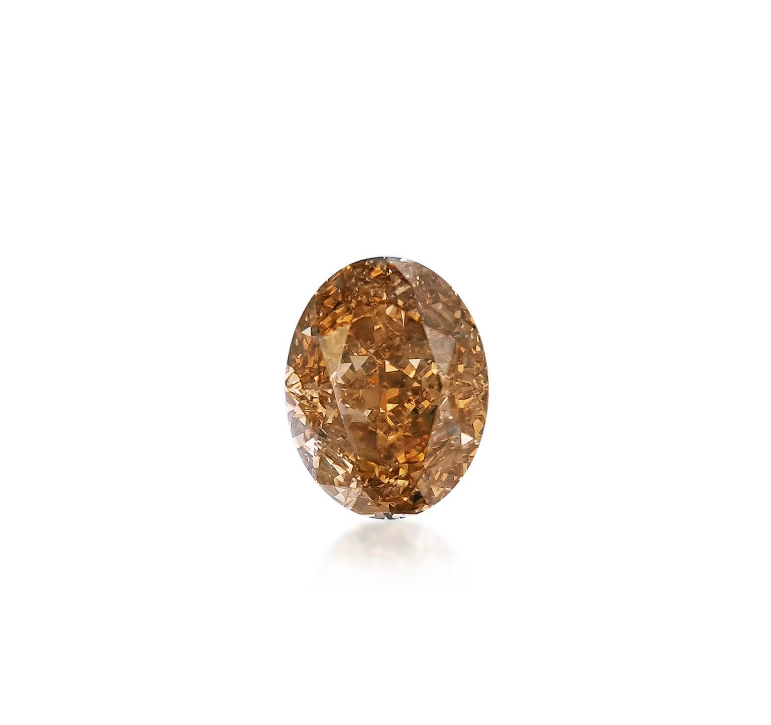 Art déco Bague de fiançailles en or 18 carats avec un diamant ovale de 5,25 carats de couleur Brown Orange, rapport GIA en vente