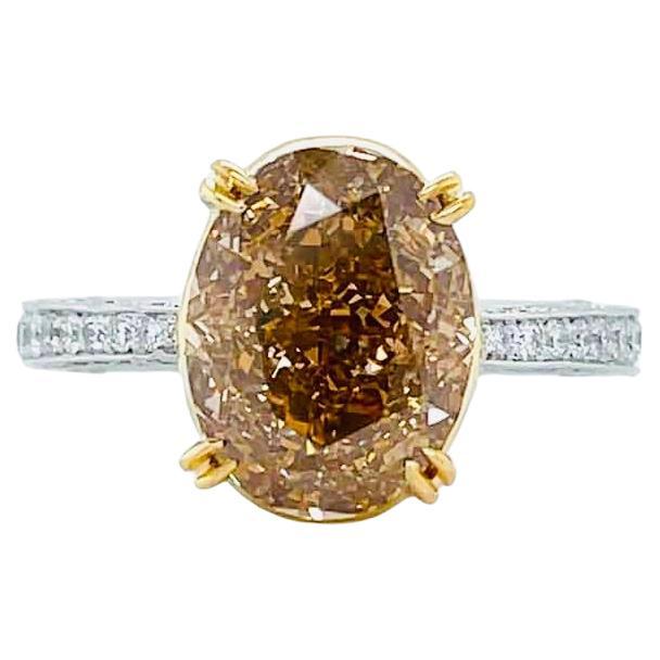5,25 Karat Oval Fancy Brown Orange Diamant Verlobungsring 18K Gold, GIA Bericht
