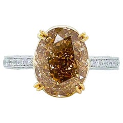 5,25 Karat Oval Fancy Brown Orange Diamant Verlobungsring 18K Gold, GIA Bericht